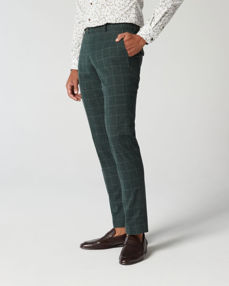 Forest Windowpane Slim Stretch Windowpane Check Tailored Pant